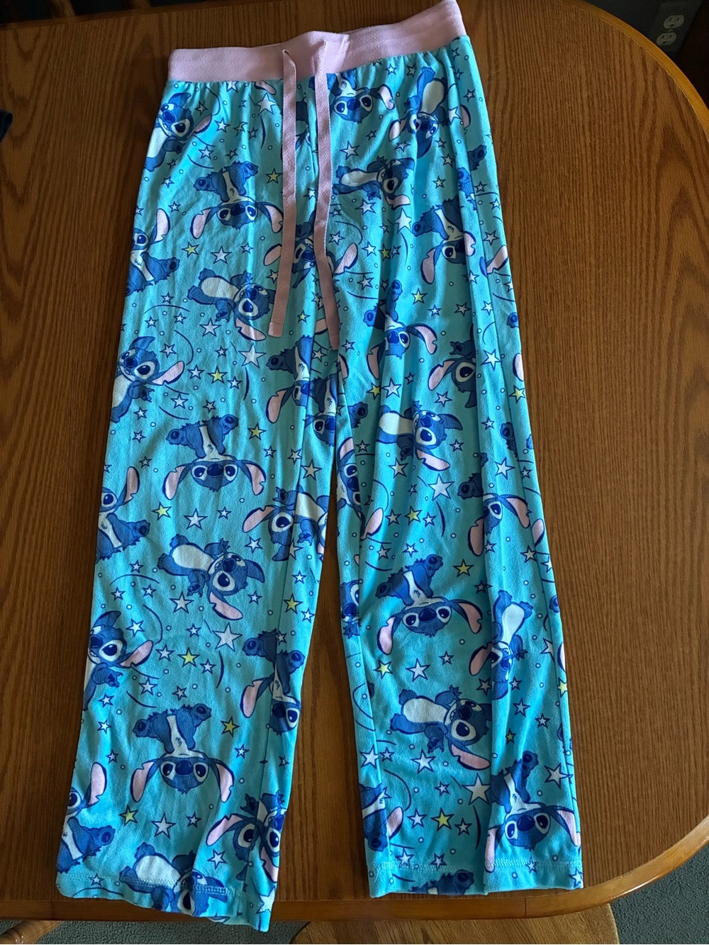 Disney Light Blue Stitch Lounge Pants with Pink Waistband